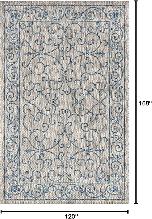 JONATHAN Y SMB106C-14 Charleston Vintage Filigree Textured Weave Gray/Navy 10 ft. x 14 ft. Indoor/Outdoor Area Rug, Pet Friendly, Non-Shedding, Stain Resistant, Easy-Cleaning for Backyard, Patio