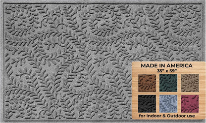 WaterHog Indoor/Outdoor Door Mat, 3' x 5' Made in USA, Durable & Skid-Resistant Front Door Rug, Decorative, Water-Trapping & Heavy-Duty Entryway Floor Mat For Your Home, Boxwood Collection Medium Grey