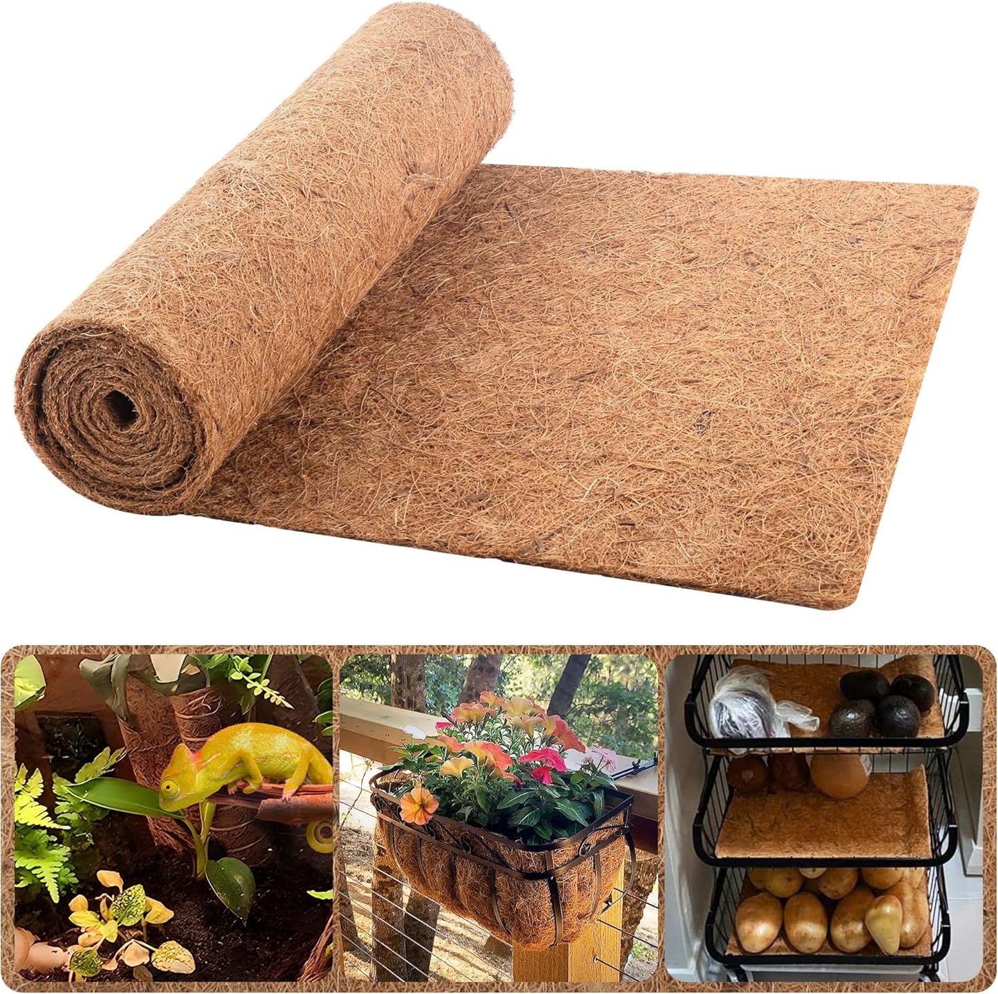 Coco Liner Roll, 16 x 80 Inch Coconut Fiber Liners for Planter Window Box Flower Basket, Natural Coco Coir Sheet Coco Mats for Animal Pet Pad, Reptile Carpet, Garden Decoration