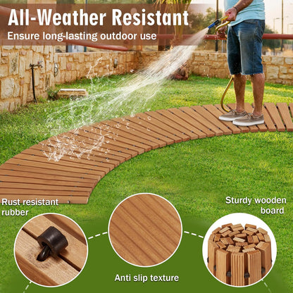 6FT Wooden Garden Pathway,Outdoor Roll Out Decorative Curved Walkway,Weather-Resistant Patio Path,Non-Slip Pavers Boardwalk for Garden, Backyard, Beach, Wedding Party Pathways