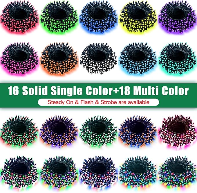 LitHome 100 LED Solar Christmas String Lights Outdoor, 33FT 34Colors Solar/USB String Lights Waterproof with Remote, 102 Modes Color Changing Christmas Light Dimmable for Xmas Tree Party Indoor Decor