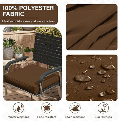 Patio Chair Cushions 17 X 16 X 3 Inch Waterproof Outdoor Seat Cushions for Patio Furniture, Outdoor Sofa Couch Pads with Ties & Handle, Set of 2, Chocolate
