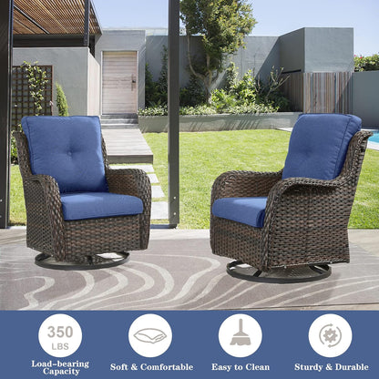 4 Pieces Patio Furniture Sets, Wicker Patio Swivel Glider Chair with Ottomans, Outdoor Furniture Set for Outside Porch, Deck, Balcony, Garden