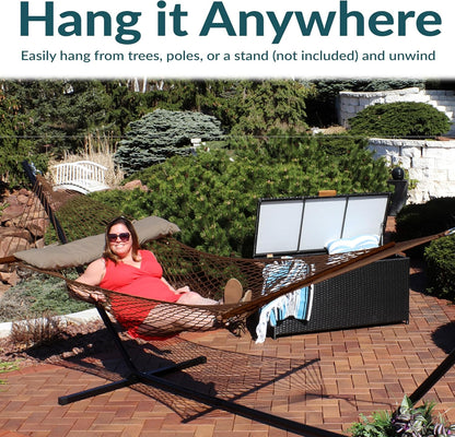 Sunnydaze Cotton Rope Hammock for Outside - 450-Pound Capacity Indoor or Outdoor Hammock with Spreader Bars - Brown