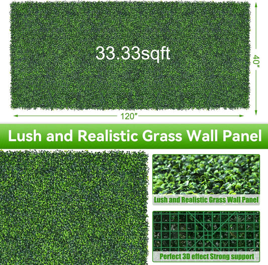 Artificial Boxwood Roll,40x120 in(33.3 sqft) UV-Anti Faux Ivy Grass Wall Backdrop for Balcony Privacy, Fake Grennery Wall Decor for Garden, Patio, Backyard