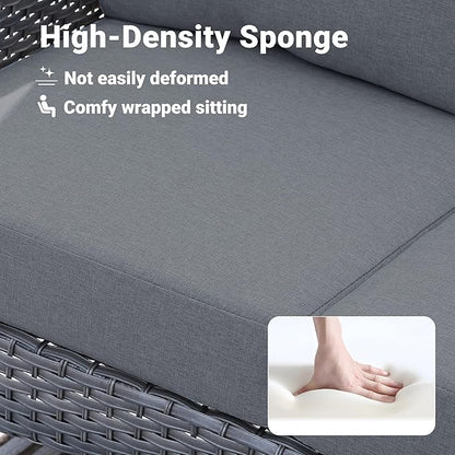 ovios 4 Pieces Patio Furniture Set, Outdoor Wicker Sofa with Coffee Table, Chairs, All Weather High Back Rattan Loveseat Couch with Comfy Cushions, Dark Grey