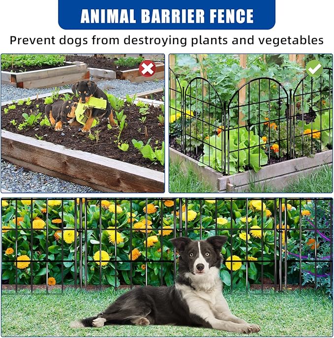 32 Pack Decorative Garden Fence, 17in X 34.6ft Arched No Dig Fence Border, Garden Edging Border, Rustproof Metal Animal Barrier with Ground Stake for Dog, Rabbit, Outdoor Yard Patio Decor