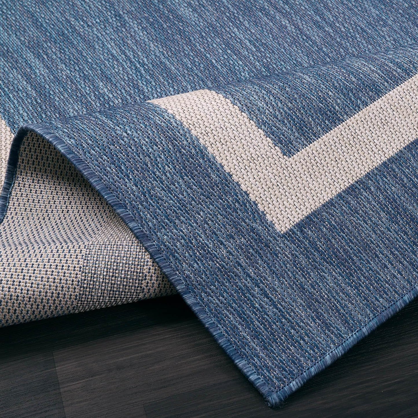 Bordered Outdoor Rug 6x9 Washable Outside Carpet for Indoor Patio Porch Waterproof Easy Cleaning Non Shedding Area Rugs Blue 6 x 9