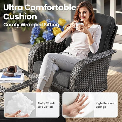 ovios 7 Pieces Patio Furniture Set, Outdoor Wicker Sofa with Swivel Chairs, Coffee Table, All Weather High Back Rattan Loveseat Couch with Comfy Cushions, Black