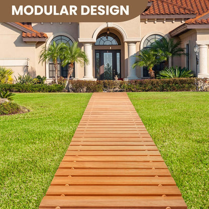 8FT Wooden Garden Pathway, Roll Out Walkway for Patio, Backyard and Outdoor Decor, Weatherproof, Non Slip and Easy to Install, Perfect for Beach, Wedding or Lawn (Natural)