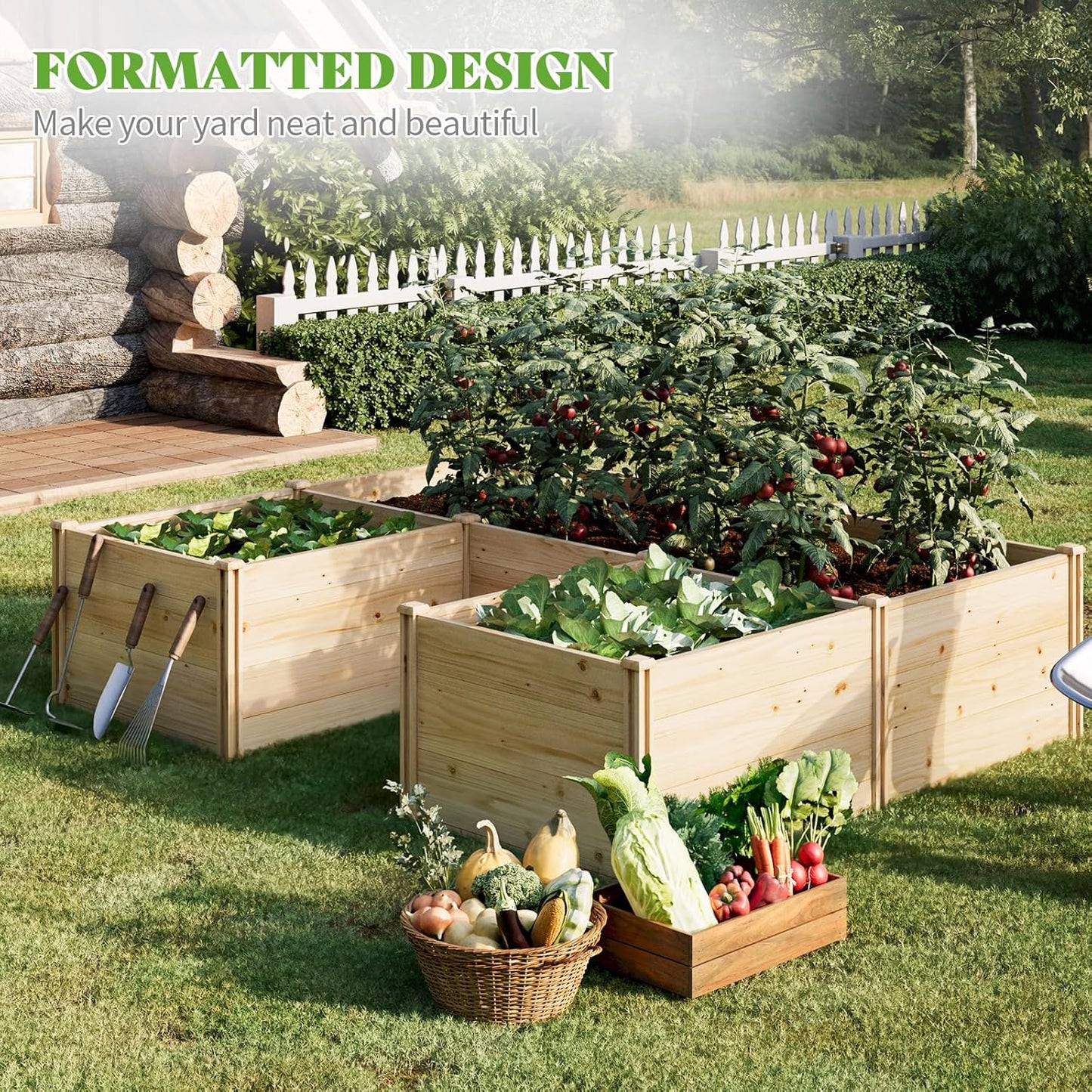 PaPaJet Wooden Raised Garden Bed for Outdoor, Deep Large Planter Box for Gardening, Vegetables, Flowers, Herbs（7.5× 6.0× 1.6FT）