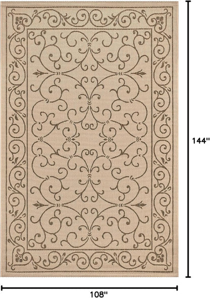 JONATHAN Y SMB106A-9 Charleston Vintage Filigree Textured Weave Indoor Outdoor Area Rug Classic Coastal Easy Cleaning Bedroom Kitchen Backyard Patio Non Shedding, 9 X 12, Beige/Brown