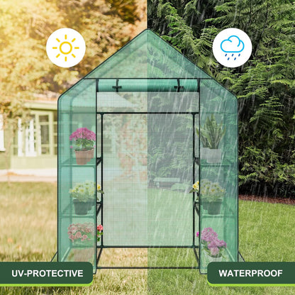 3 Tier 6 Shelves Mini Walk-in Greenhouse, 55.9 x 28.3 x 75.59 inch, Durable PE Cover Green House Kit with Anchors and Ropes, Outdoor Plant Gardening Hot House for Growing Vegetables, Flowers