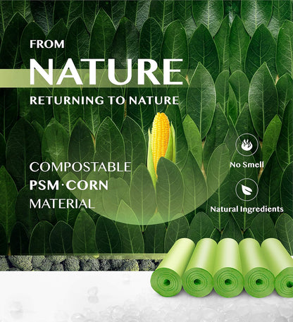 FORID 2.6 Gallon Compostable Garbage Bags, 150 Count, 5 Rolls – Green, Small, Durable, Thick, Unscented Trash Bags, 10 Liter - For Kitchen, Bathroom, Home, Office