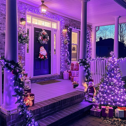 JMEXSUSS 2 Pack Purple Solar Halloween Lights, Total 400 LED 151FT Purple Halloween Lights Outdoor Waterproof, 8 Modes Solar Christmas Light for Outside Patio Yard Tree Decorations