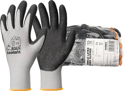 toolant Crinkle Latex Work Gloves Bulk, Rubber Coated Safety Work Gloves for Men and Women, 120 Pairs for Construction, Gardening, Warehouse (Gray, Large)