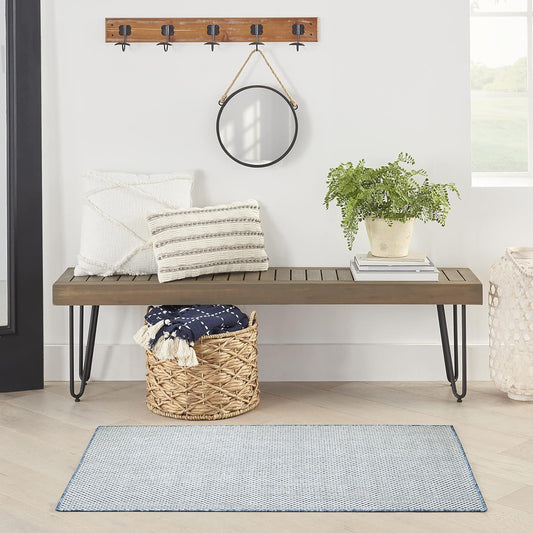 Nourison Courtyard Indoor/Outdoor Ivory Blue 3' x 5' Area Rug, Geometric, Easy Cleaning, Non Shedding, Bed Room, Living Room, Dining Room, Deck, Patio, Backyard (3x5)