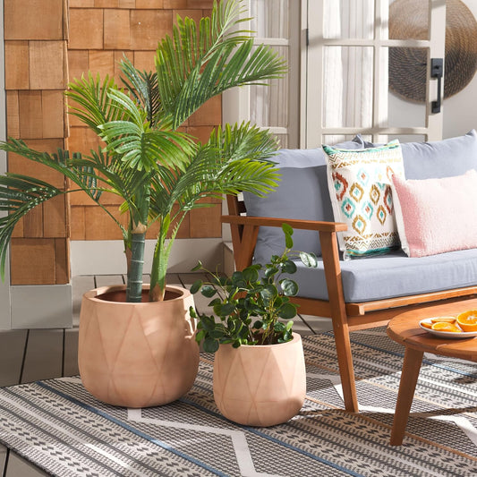 SAFAVIEH Outdoor Collection Kane Terracotta Cement Ficonstone Planter Pot Set of 2