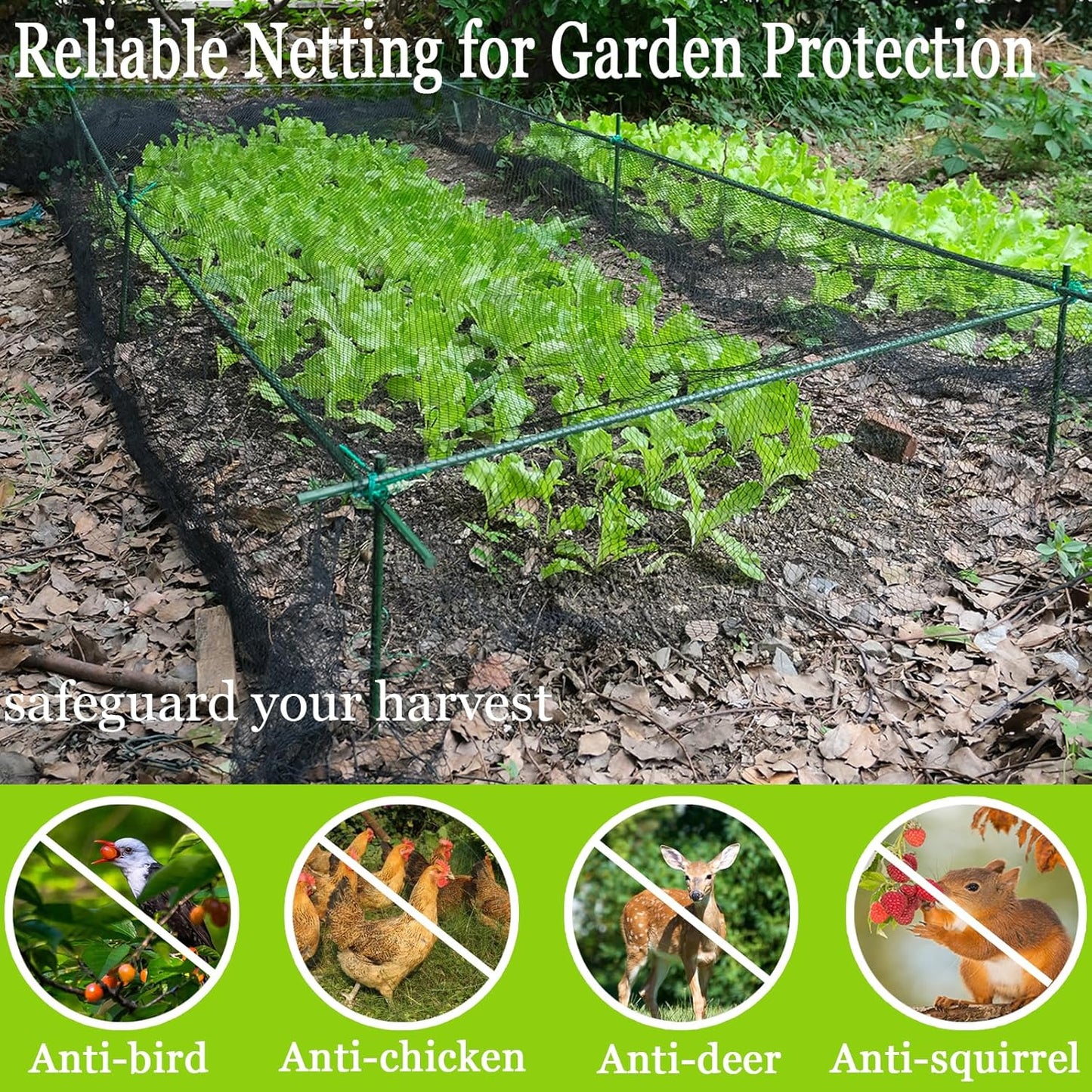 Meanchen Bird Netting for Garden 30x30 Ft, 1/2" Mesh Garden Netting,Heavy Duty Deer Netting,Protect Vegetable Plants and Fruit Trees,Garden Mesh Fence for Blueberry Bushes