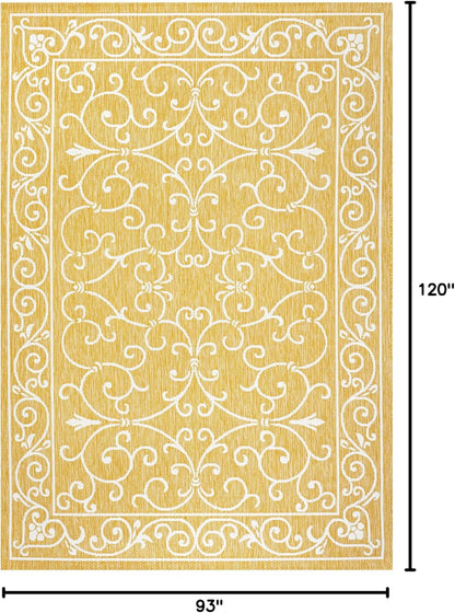 JONATHAN Y SMB106L-8 Charleston Vintage Filigree Textured Weave Indoor Outdoor Area Rug, Classic Traditional Easy-Cleaning,Bedroom,Kitchen,Backyard,Patio,Non Shedding, 8 X 10, Yellow/Cream