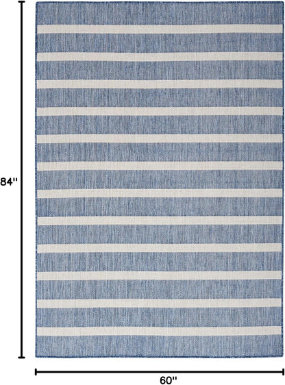 Nourison Home Positano Indoor/Outdoor Navy Ivory 5' x 7' Area Rug, Easy Cleaning, Non Shedding, Bed Room, Living Room, Dining Room, Deck, Backyard, Patio (5x7)