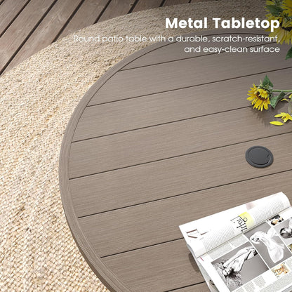 DIFY Outdoor Dining Table for 4, Round Patio Table with Umbrella Hole for Garden, Backyard and Porch (Grey)