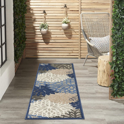 Nourison Aloha Indoor/Outdoor Blue/Multicolor 2'3" x 8' Area Rug, Tropical, Botanical, Easy Cleaning, Non Shedding, Bed Room, Living Room, Dining Room, Deck, Backyard, Patio (2x8)