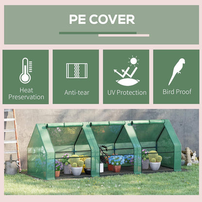 Outsunny 9' x 3' x 3' Mini Greenhouse with Zippered Doors & Roll-up Windows, Portable Plant Hot House with Durable PE Cover, Water Resistant, UV Protected for Outdoor Flowers, Vegetables, Green
