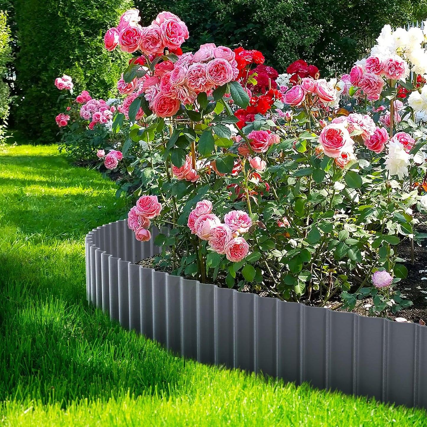 LAVEVE Corrugated Metal Garden Edging 12" x 20Ft, Landscape Edging Border for Lawn, Flower Bed, Garden Fence, Paver Edging (Dark Gray)
