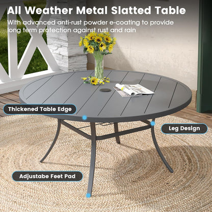 DIFY 50" Round Outdoor Patio Dining Table for 6, Metal Patio Table with 1.57" Adjustable Umbrella Hole, All-Weather Dining Furniture Table for Backyard Lawn Garden, Grey