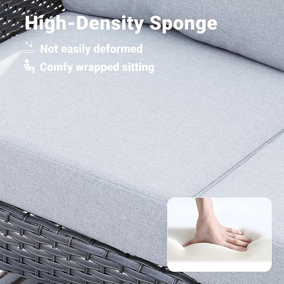 ovios 4 Pieces Patio Furniture Set, Outdoor Wicker Sofa with Coffee Table, Chairs, All Weather High Back Rattan Loveseat Couch with Comfy Cushions, Grey