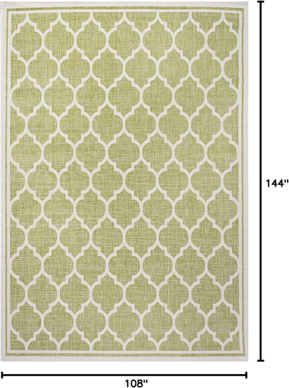 Eyely BMS109G-9 Santa Monica Trebol Moroccan Trellis Textured Weave Indoor/Outdoor Area Rug Coastal;Bohemian, Bedroom, Backyard, Patio, Easy-Cleaning, Non-Shedding, 9 X 12, Green/Cream