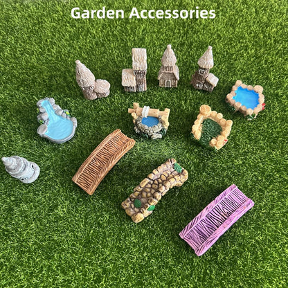LONCESS Fairy Garden Accessories Miniature Tree House Bridge Mini Lighthouse Water Well Bridge Figurines Pond Lawn Ornament Figurines for DIY Craft Garden Decor,12 Peices