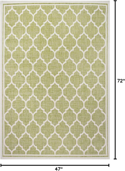 Eyely BMS109G-4 Santa Monica Trebol Moroccan Trellis Textured Weave Indoor/Outdoor Area Rug Coastal;Bohemian, Bedroom, Backyard, Patio, Easy-Cleaning, Non-Shedding, 4 X 6, Green/Cream