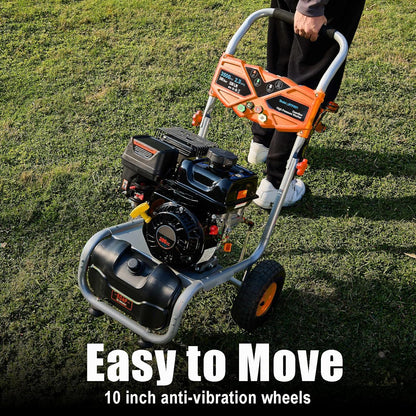 Gas Pressure Washer 3500 PSI, 2.3 GPM Heavy Duty High Power Washer,209CC 7HP Engine with 25Ft Pressure Hose, Axial Aluminum Pump, Soap Tank, Spray Gun and Wand, 4 Quick Connect Nozzle (Orange)