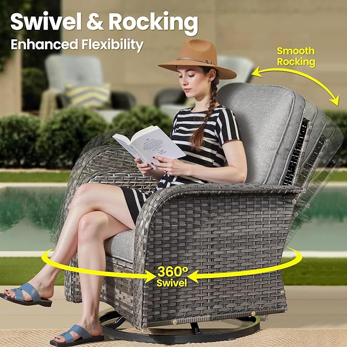 ovios 7 Pieces Patio Furniture Set, Outdoor Wicker Sofa with Swivel Chairs, Coffee Table, All Weather High Back Rattan Loveseat Couch with Comfy Cushions, Dark Grey