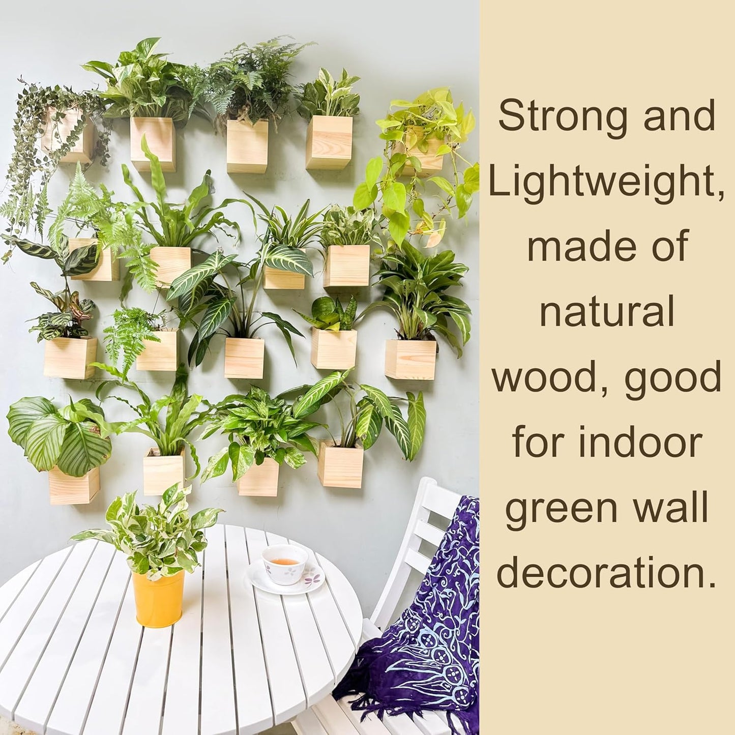 LaLaGreen Wooden Planter Box for Plants (4x4 Inch, 4 Pack) Small Square Wall Planters for Indoor Plant, Natural Wood Hanging Flower Pot Herb Planter Table Centerpiece Modern Home Garden Office Decor