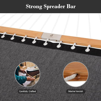 SUNCREAT Quick Dry Hammocks Standing Backyard Hammock with Stand, 2 Person Heavy Duty Poolside Hammock with 13.5 ft Wooden Stand, Dark Gray