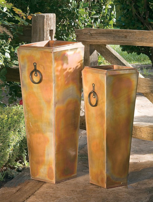 H Potter Tall Outdoor Planters for Balcony Garden Deck Front Porch or Indoor Copper Flower Pots Set of 2