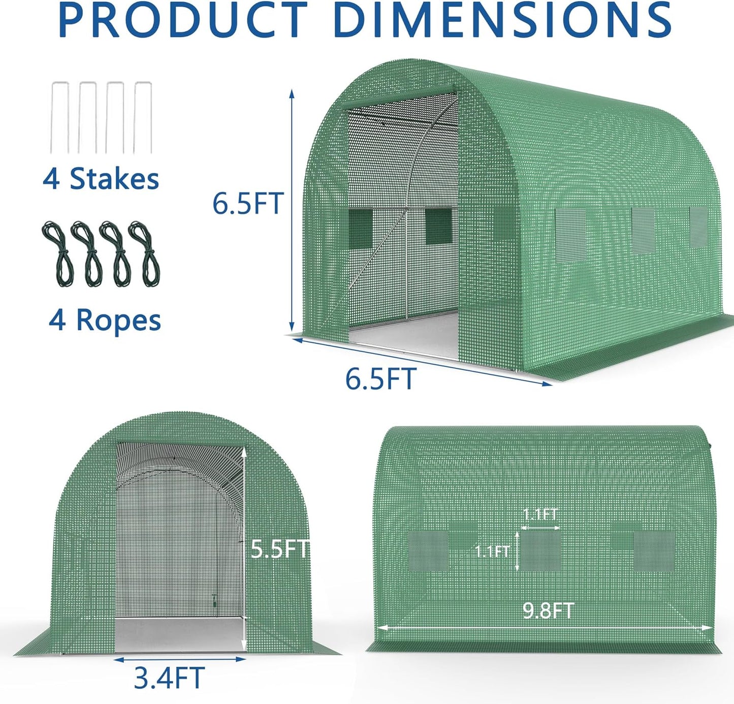 9.8*6.5*6.5FT Heavy Duty Greenhouse for Outdoors, Large Walk-in Green House with High Tunnel PE Cover & Irrigation Garden Sprinkler System for Winter, Green