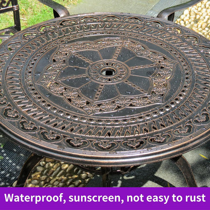 Outdoor Table Cast Aluminum Round Patio Table with Umbrella Hole All Weather Outdoor Dining Table for Lawn Garden Backyard (100cm Orchid Round Table)