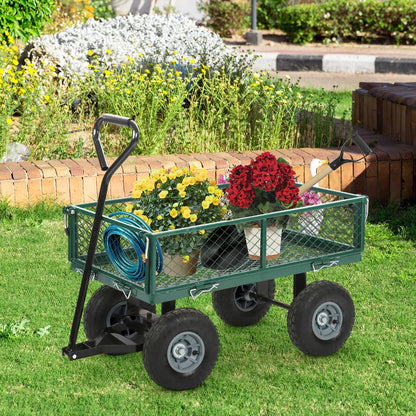 BestMassage Heavy Duty 500 Lbs Capacity Mesh Steel Garden Cart Folding Utility Wagon with Removable Sides for Beach Lawn Yard Landscape (Green)
