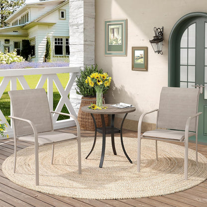 DIFY 27.6" Round Patio Dining Table, Outdoor Bistro Table with Rust Resistant Metal Frame, Ideal for Lawn, Backyard and Deck, Grey Wood-Like