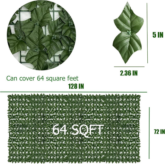 Artificial Ivy Privacy Fence Roll Screen,128" by 72" (64 SQFT) UV-Anti Faux Hedge Fence and Fake Ivy Vine Leaf Wall Panels for Indoor&Outdoor Green Backdrop, Garden Greenery Decor