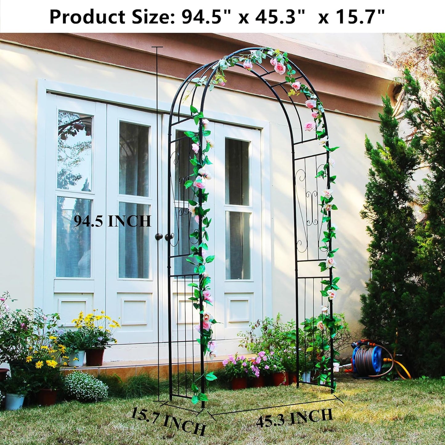 Metal Garden Arch, Wedding & Event Decoration, 94.5" H x 45.3" W Garden Arbor Trellis for Climbing Plants, Assemble Easily for Wedding Garden Arch Bridal Party Decoration High Arbor