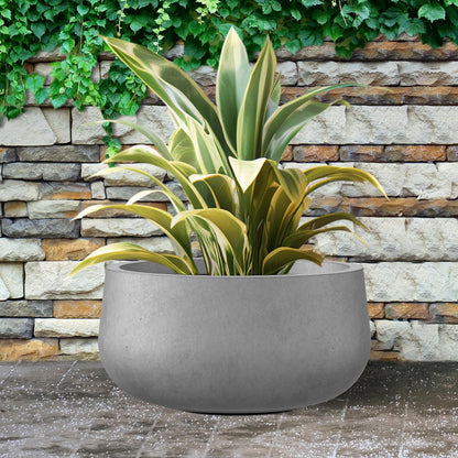 Kante 19.6" Dia Round Concrete Planter, Cement Plant Pots with Drainage Hole and Rubber Plug for Outdoor Indoor Garden Home, Modern Curvaceous Design, Natural Concrete