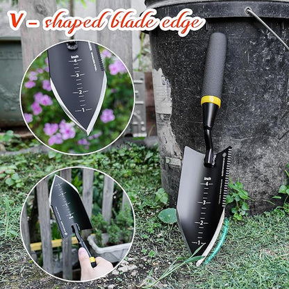Heavy - Duty Trowel Garden Tool - Stainless Steel Serrated Hand Shovel for Effortless Digging, Weed Control, and Precise Bulb Planting with Included Sheath