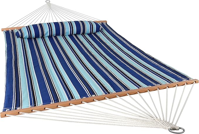 Sunnydaze Quilted Outdoor Hammock with Spreader Bars - Heavy-Duty 450-Pound Capacity Double Hammock for Outside - Catalina Beach