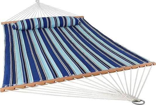 Sunnydaze Quilted Outdoor Hammock with Spreader Bars - Heavy-Duty 450-Pound Capacity Double Hammock for Outside - Catalina Beach