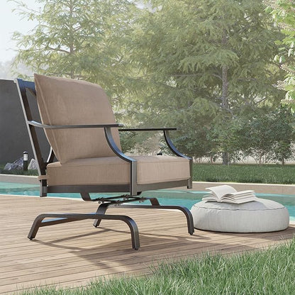 Grand Patio Outdoor Patio Seating, Motion Chair, Stationary Rocker, Padded Cushion Chair Set of 2, Beige